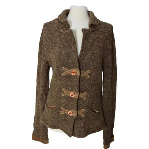 HWR Anthropologie Brown Rust Boucle Jacket Sweater Cardigan Velvet Trim Large
